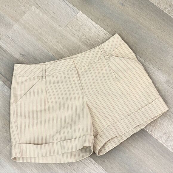 Loft Striped Linen Cotton‎ Blend Cuffed Hem Chino Shorts Tan 2 - Picture 2 of 10